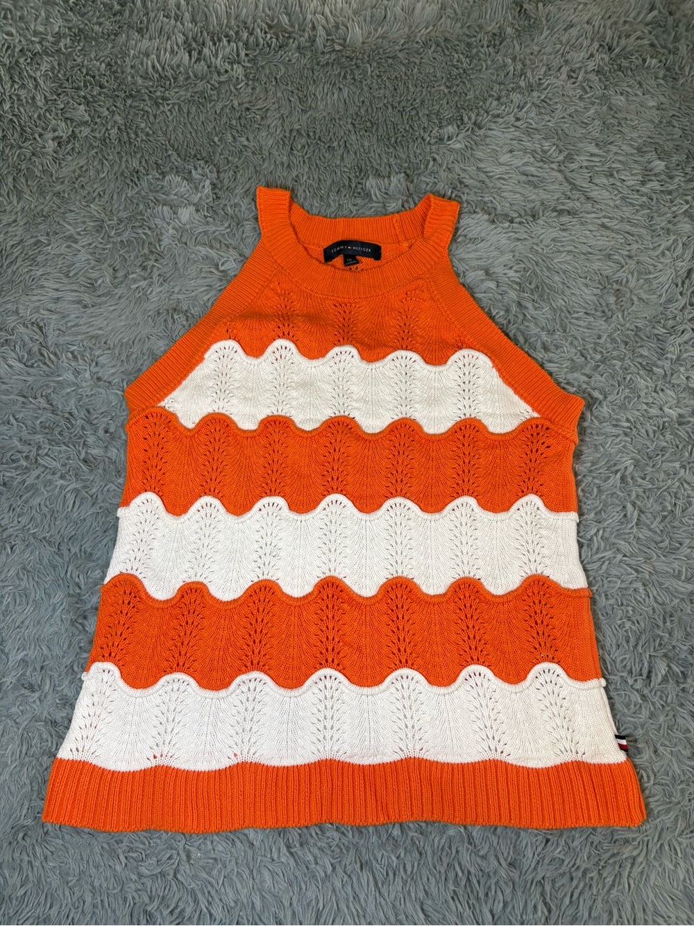 Tommy Hilfiger Orange & White Wave-Striped Knit Halter Tank